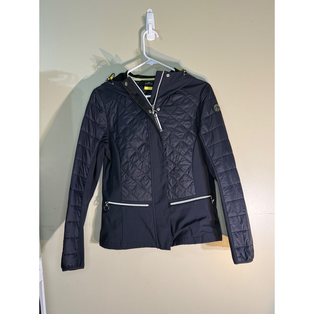 Luhta Sport Womens Black Quilted Hybrid Softshell Hooded Jacket Size 6 S 36